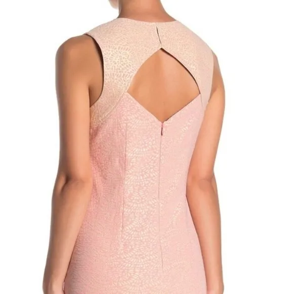 Trina Turk Coral Pink Metallic Gold Cutout Jacquard Sleeveless Cocktail Dress