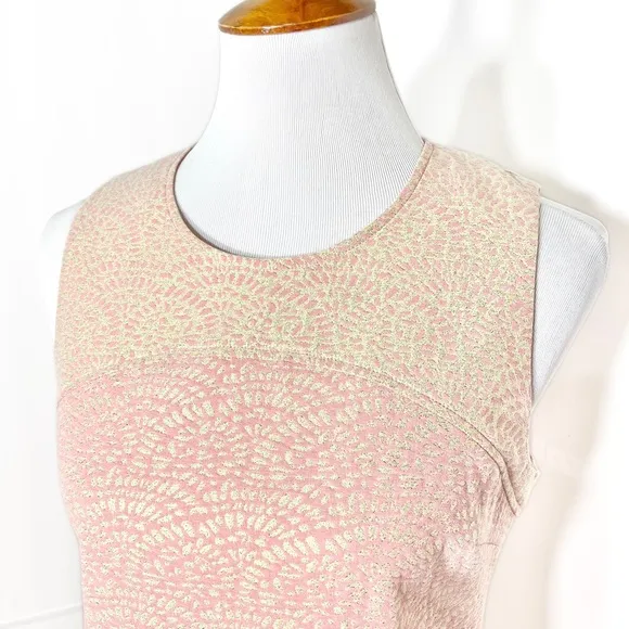 Trina Turk Coral Pink Metallic Gold Cutout Jacquard Sleeveless Cocktail Dress