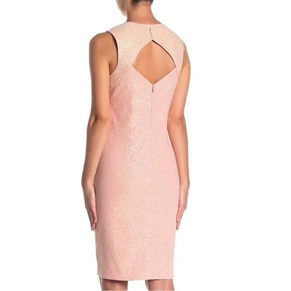 Trina Turk Coral Pink Metallic Gold Cutout Jacquard Sleeveless Cocktail Dress