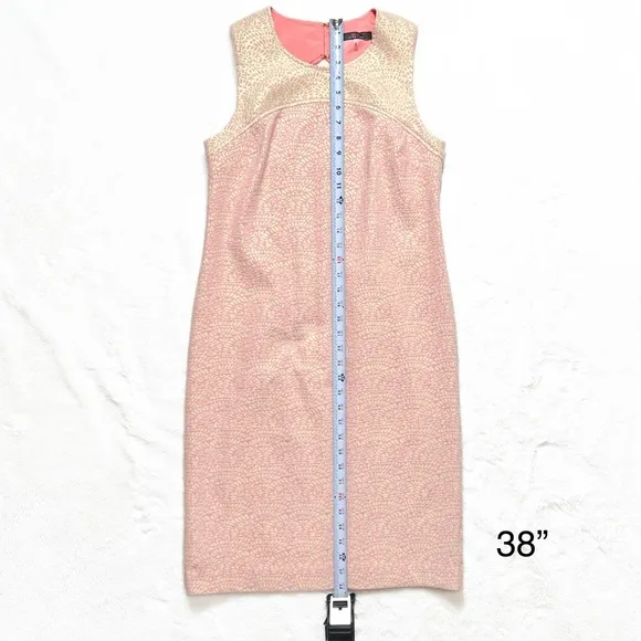 Trina Turk Coral Pink Metallic Gold Cutout Jacquard Sleeveless Cocktail Dress