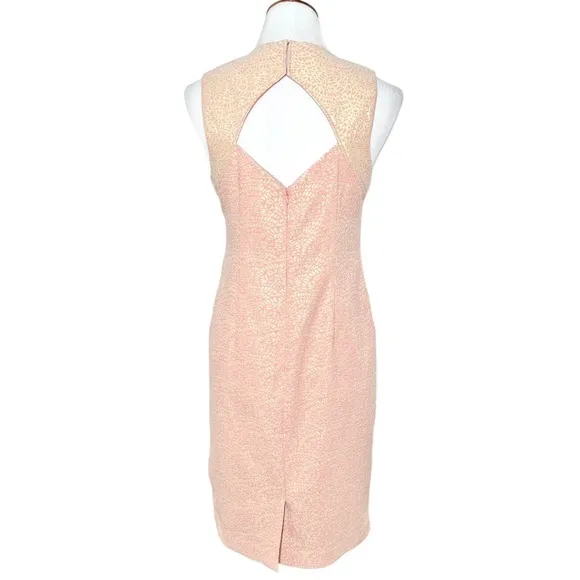 Trina Turk Coral Pink Metallic Gold Cutout Jacquard Sleeveless Cocktail Dress