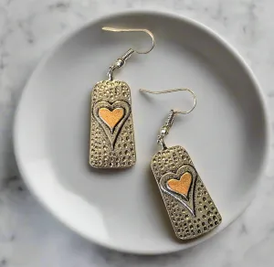 Two-Tone Heart Tag Dangle Earrings