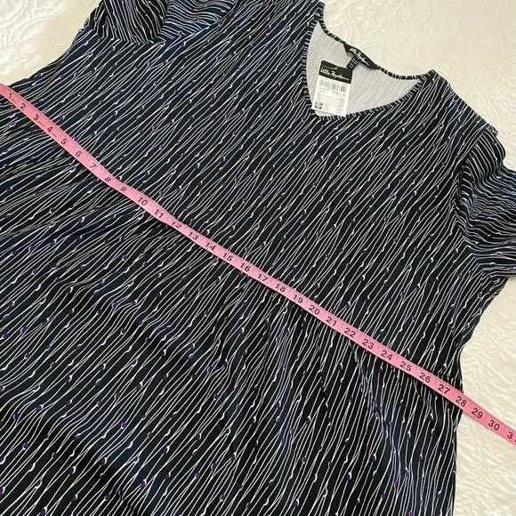 Ulla Popken Dress Plus Size 24/26 Black White Purple Resort V Neck Pocket Empire