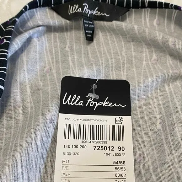 Ulla Popken Dress Plus Size 24/26 Black White Purple Resort V Neck Pocket Empire