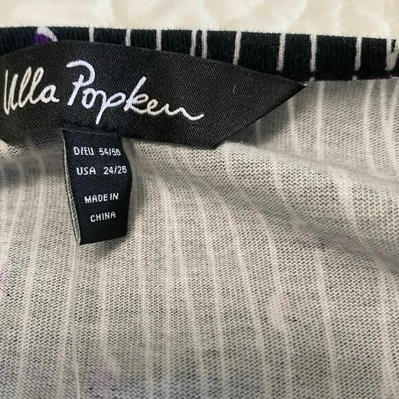 Ulla Popken Dress Plus Size 24/26 Black White Purple Resort V Neck Pocket Empire