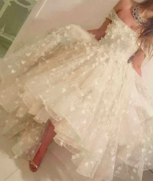 Unique white lace prom dress, cute white lace formal dress