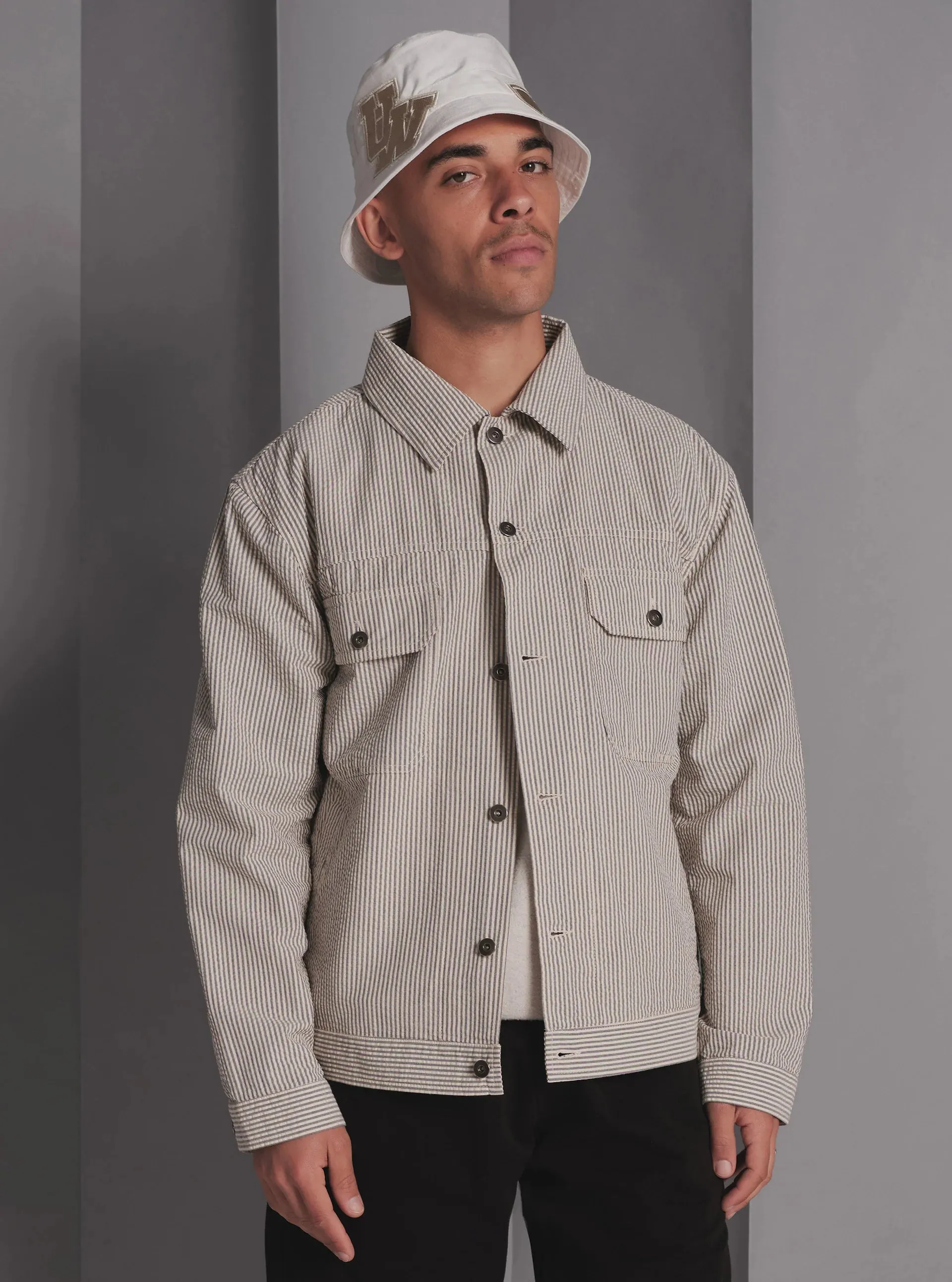 Universal Works - Trucker Jacket - Grey Derby Stripe