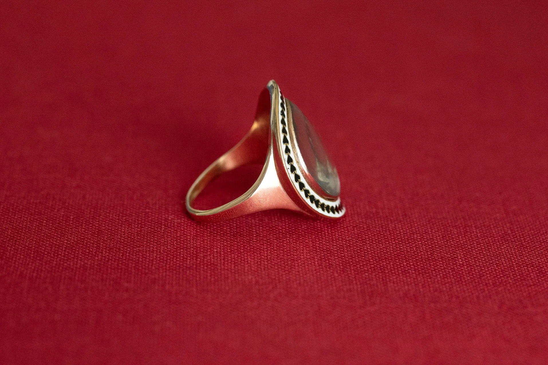 Unusual Mourning Ring with Red Enamel Heart