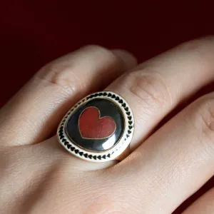 Unusual Mourning Ring with Red Enamel Heart