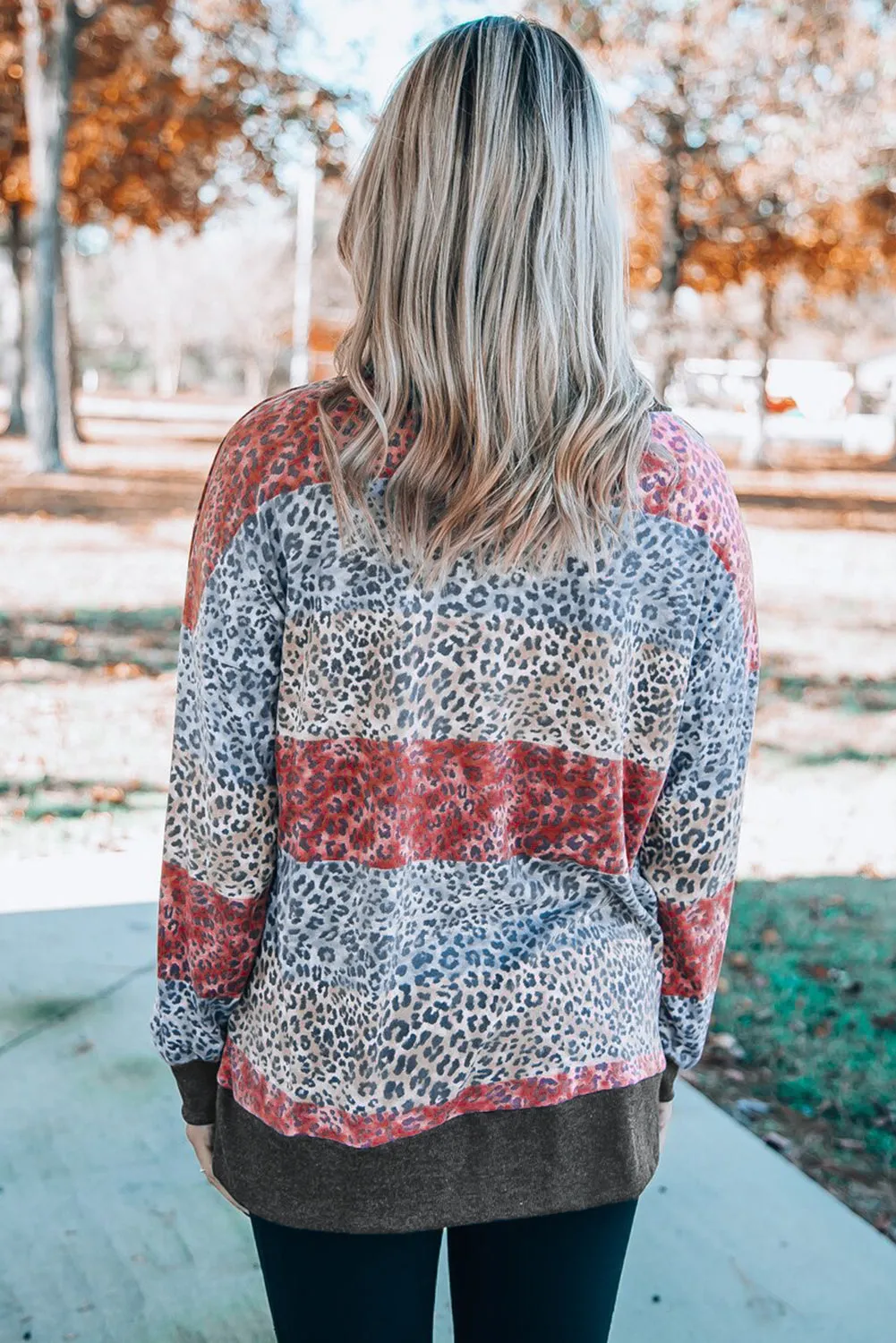 V Neck Drop-Shoulder Sleeve Leopard Color Block Top