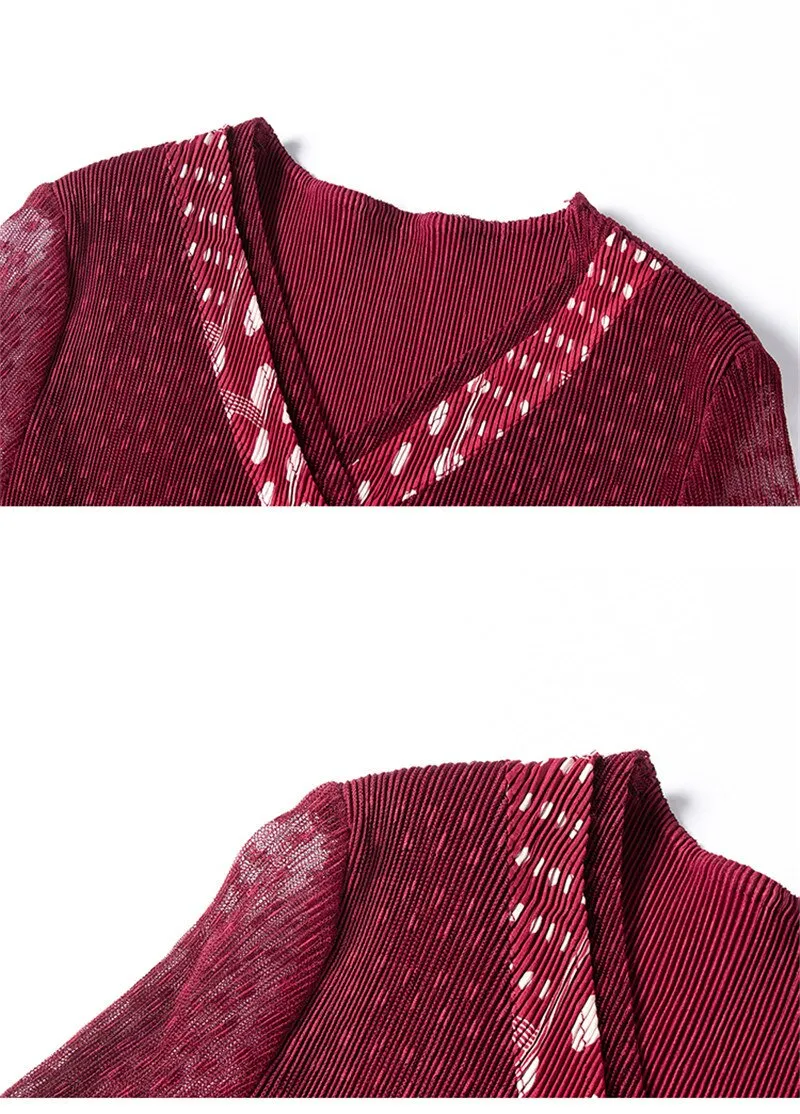 V-neck gentle light cooked wind mesh splicing dress female