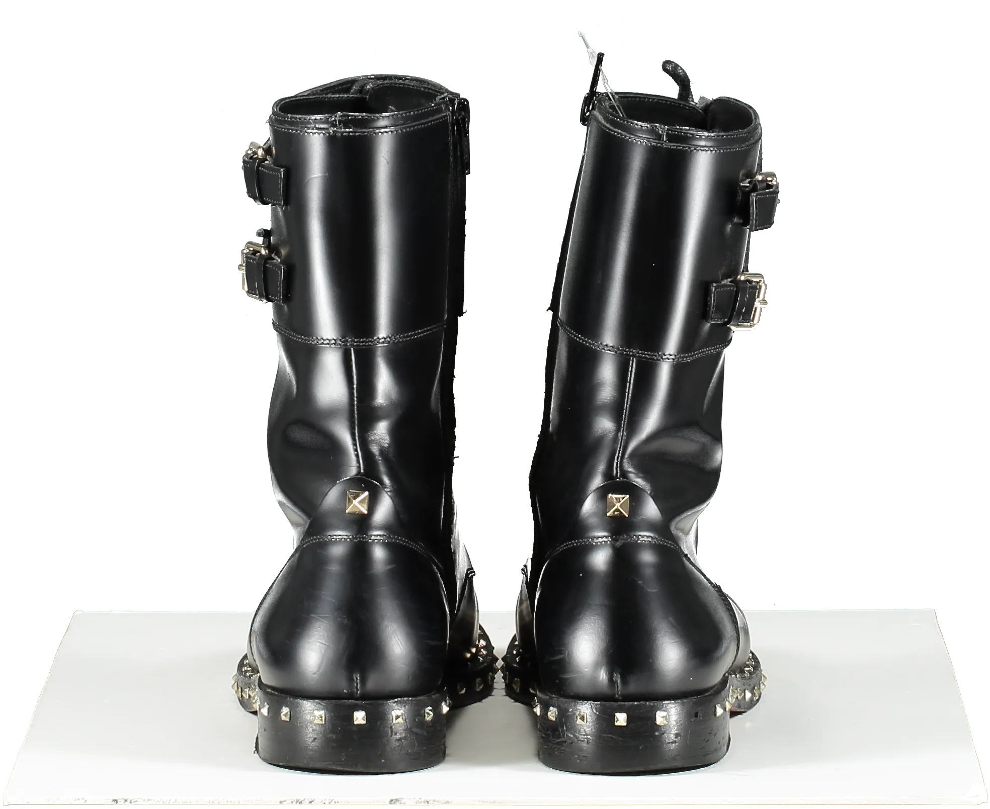 Valentino Garavani Black Leather Rockstud Lace Up Biker Boots UK 5.5 EU 38.5 👠