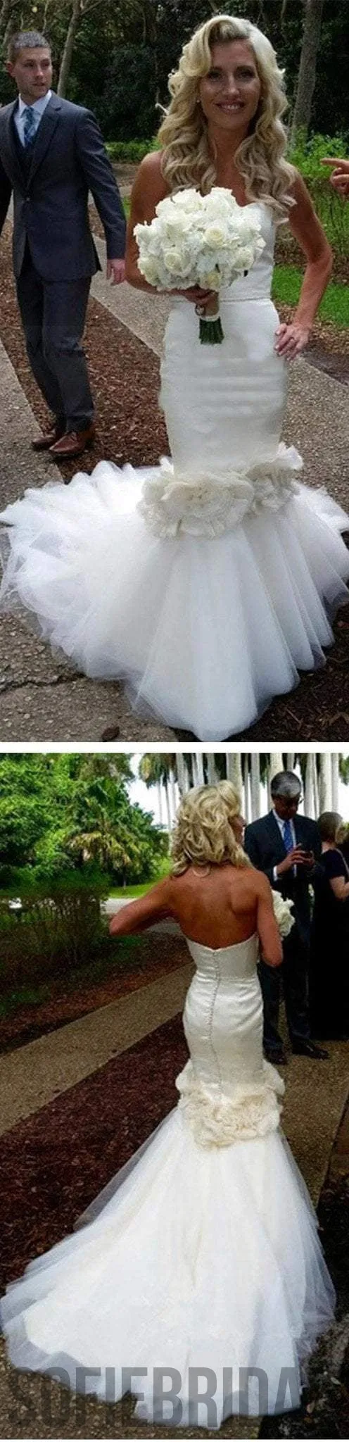 Vantage Sweetheart Satin Wedding Party Dresses With Appliques, Tulle Bridal Gown, WD0054
