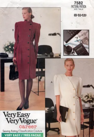 Very Easy Vogue Career 7582 Womens Wrap Front Coatdress 1980s Vintage Sewing Pattern Size 8 - 12 UNCUT Factory Folded