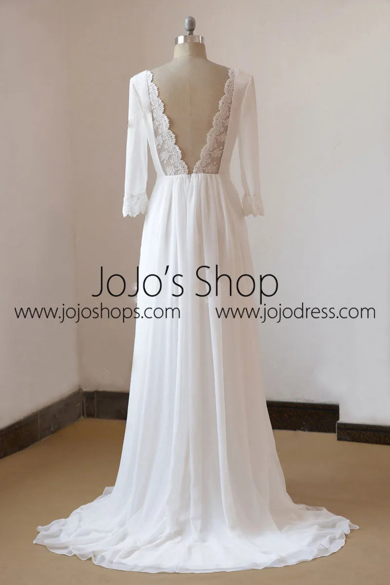 Vintage Boho Style Long Sleeves Chiffon Wedding Dress | EE3006