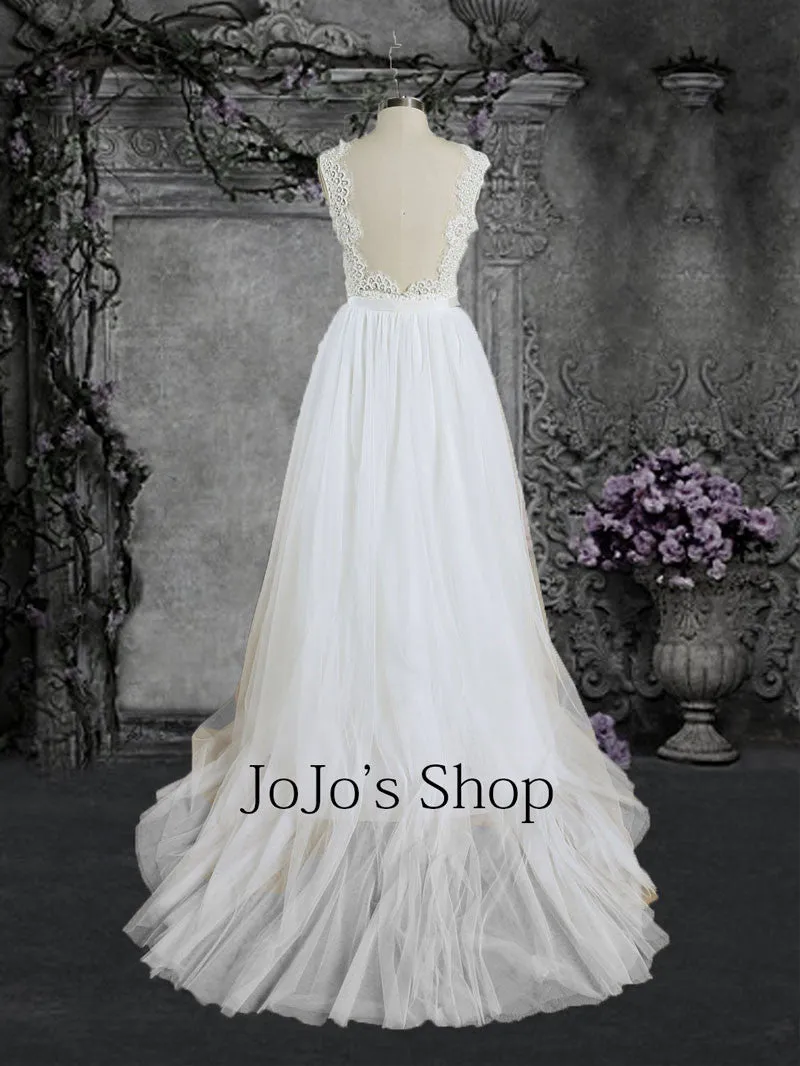 Vintage Inspired Open Low Back Lace Bodice Wedding Dress | BS2001