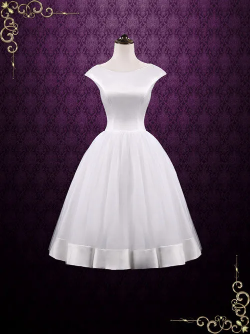 Vintage Retro Tea Length Satin Tulle Wedding Dress AUDREY