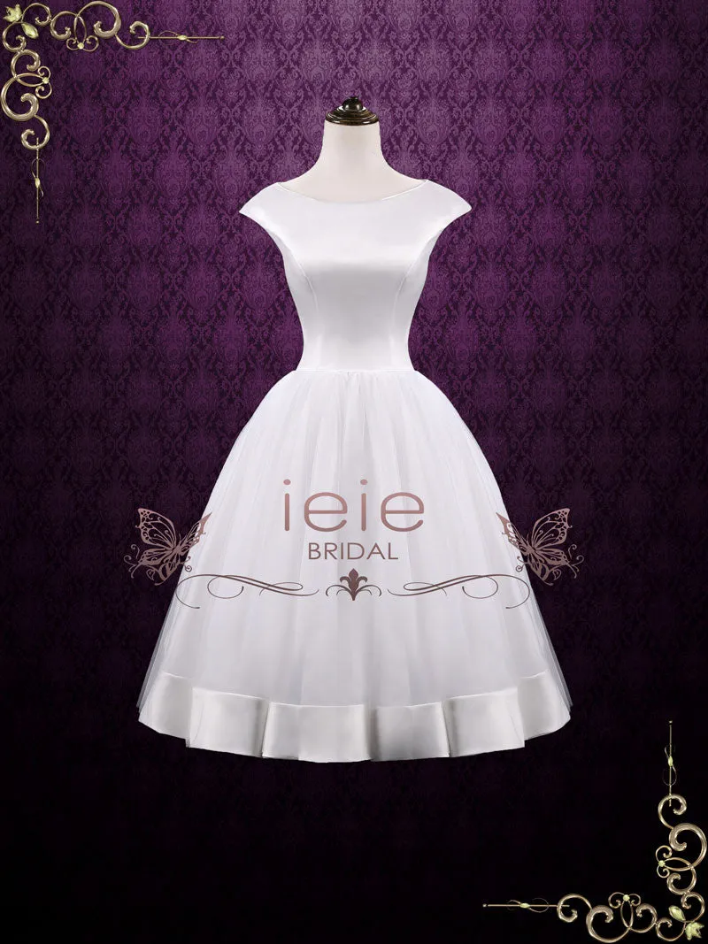Vintage Retro Tea Length Satin Tulle Wedding Dress AUDREY