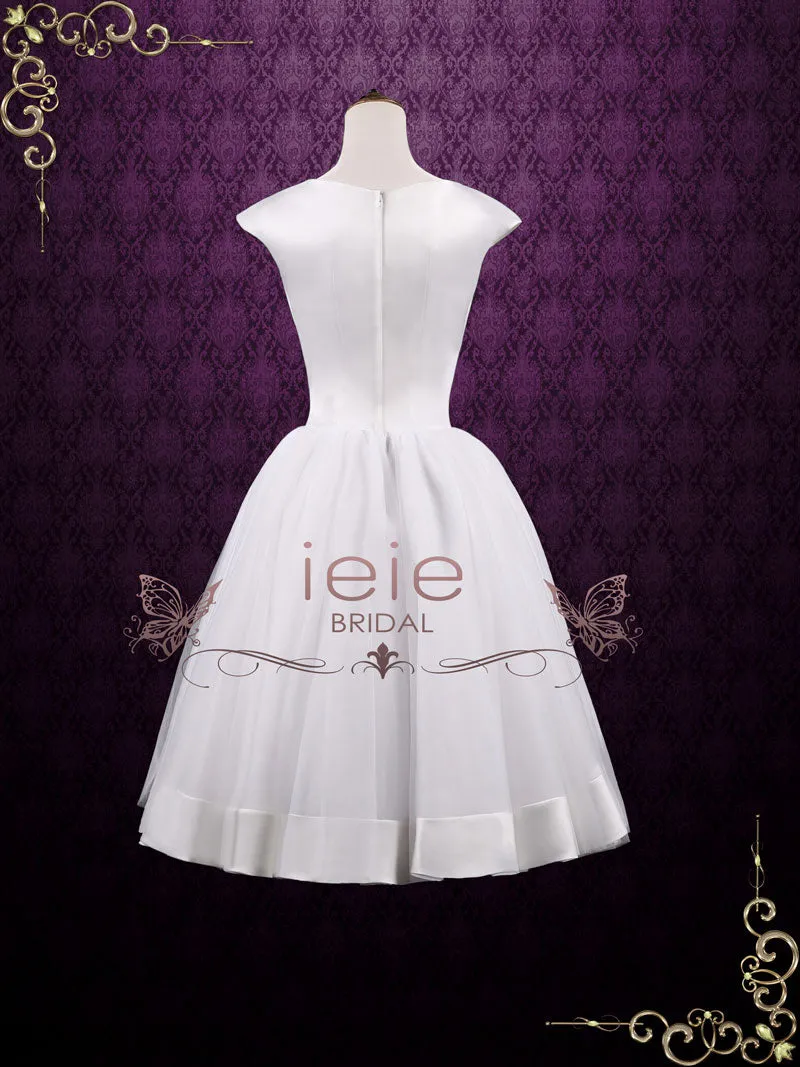 Vintage Retro Tea Length Satin Tulle Wedding Dress AUDREY