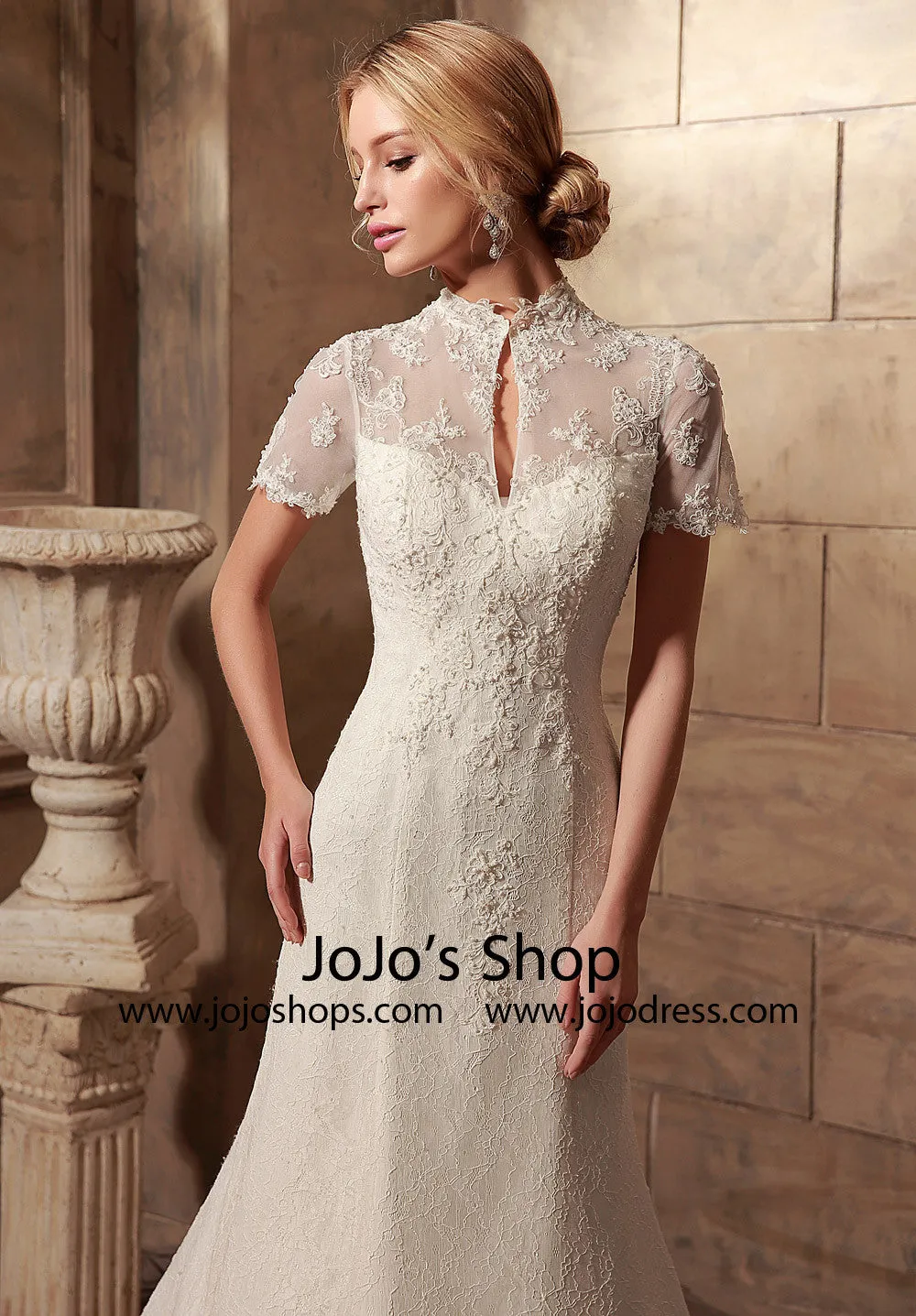 Vintage Style Short Sleeves Lace Wedding Dress | HL1007