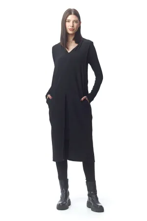 Viterbo V-Neck Dress in Hammered Satin   Jersey w/Zipper at Center Back