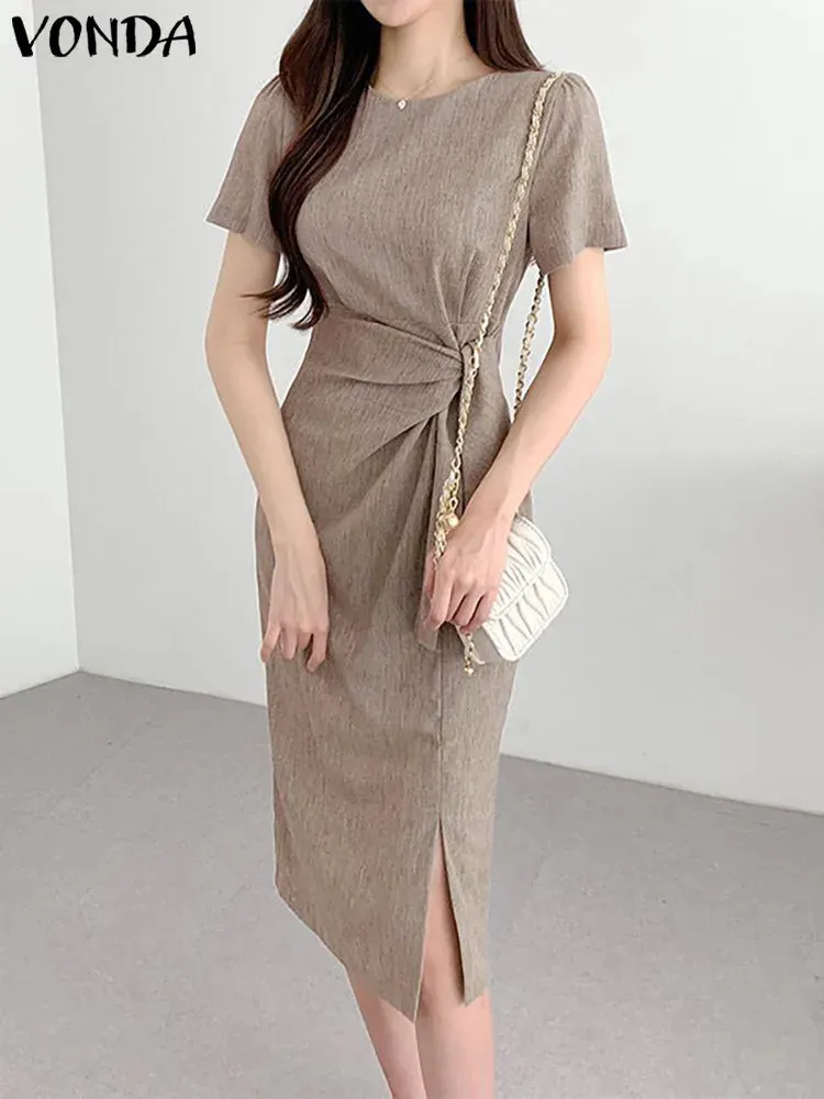 VONDA Women’s Oversized Short Sleeve Midi Dress