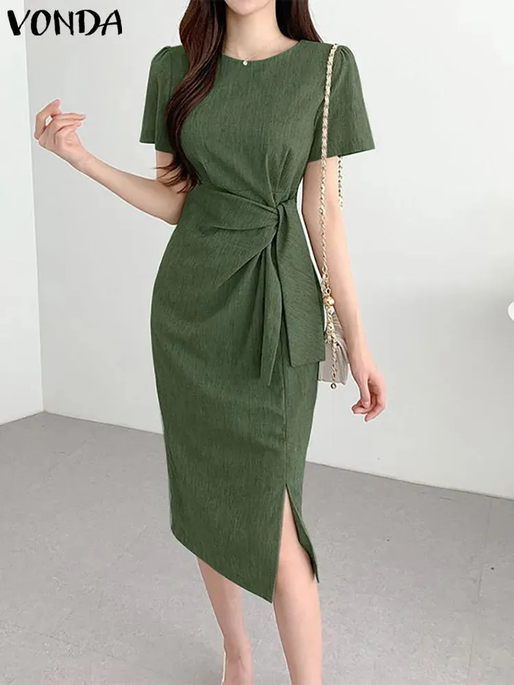 VONDA Women’s Oversized Short Sleeve Midi Dress