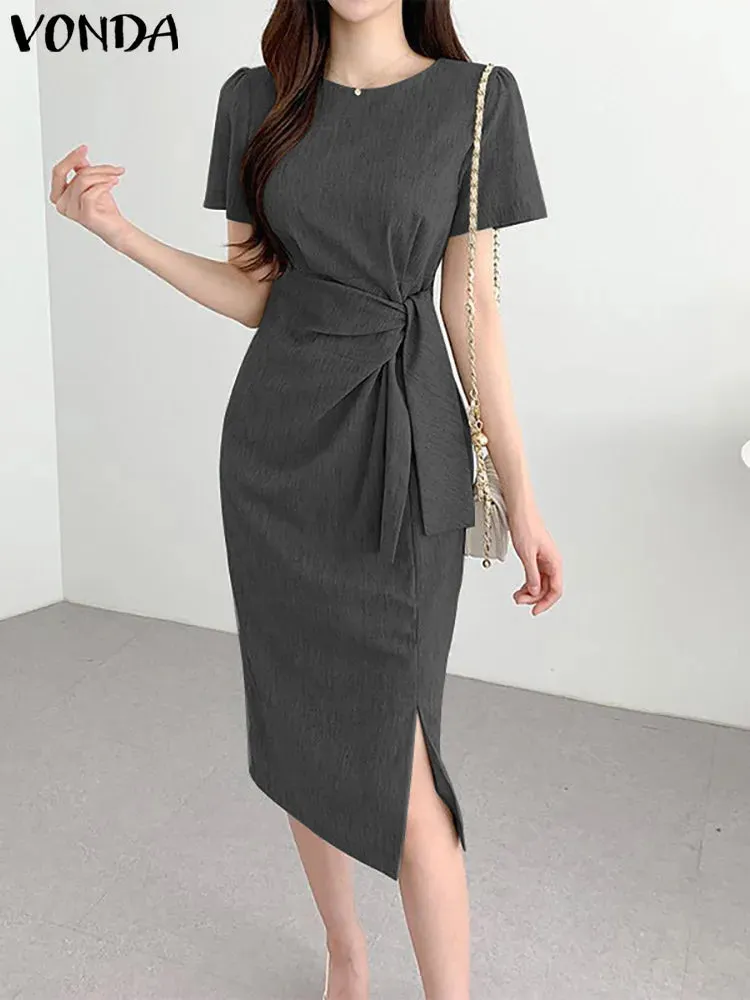 VONDA Women’s Oversized Short Sleeve Midi Dress