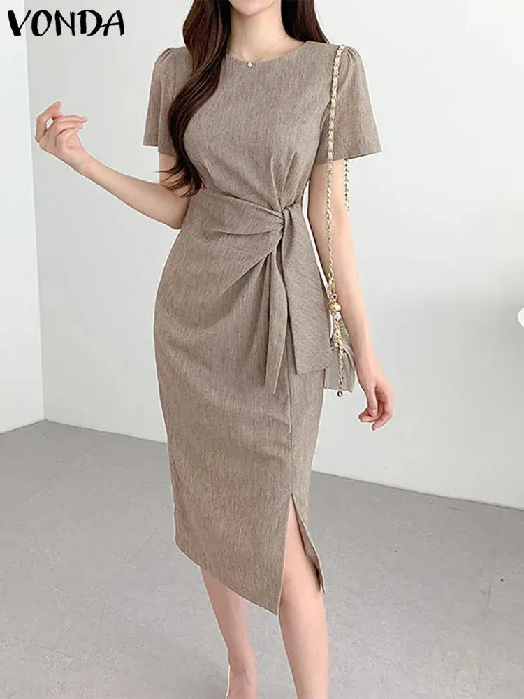 VONDA Women’s Oversized Short Sleeve Midi Dress