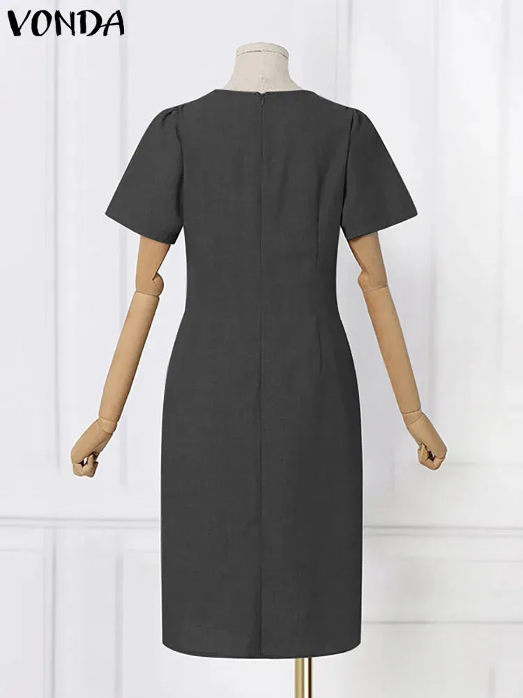 VONDA Women’s Oversized Short Sleeve Midi Dress