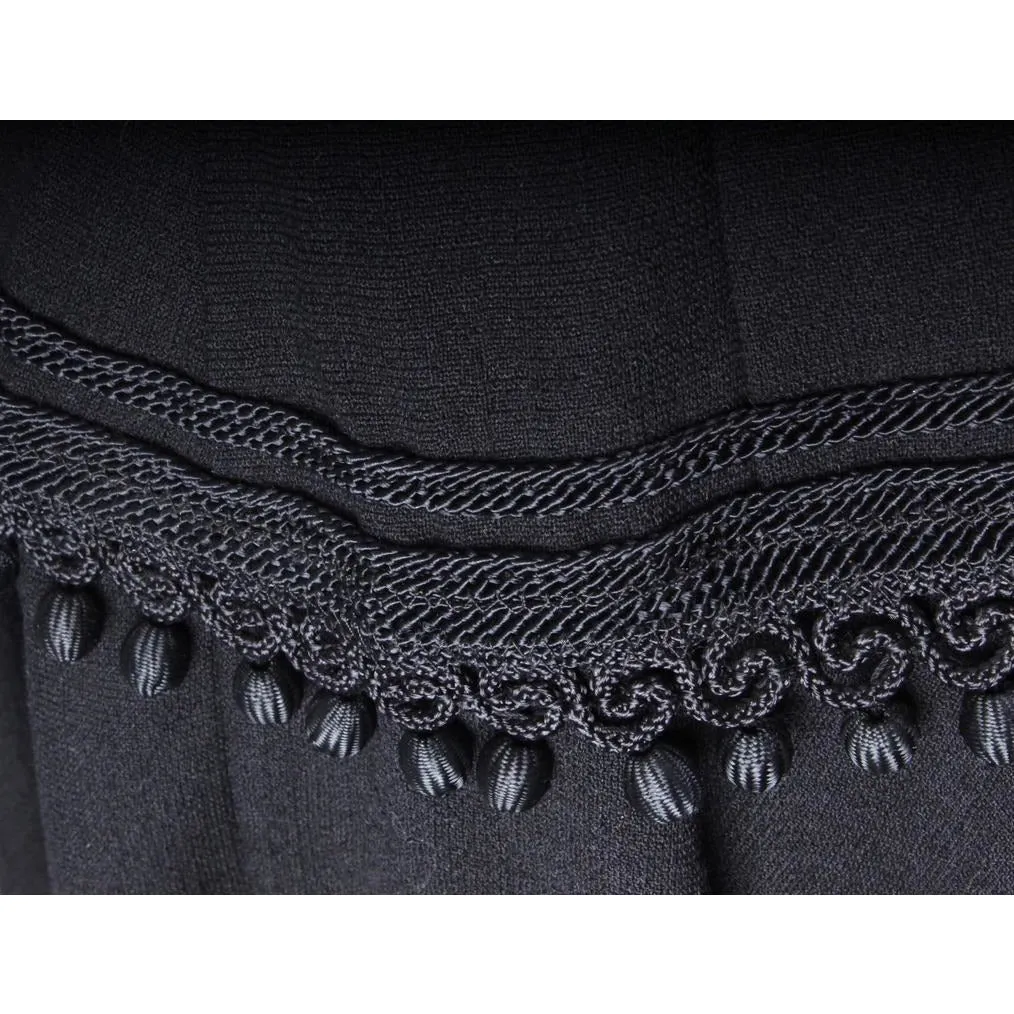 VTG Black Late 1940s Dress With Corde Ball Fringe Hip Detail LBD Wool New Look Womens S/M