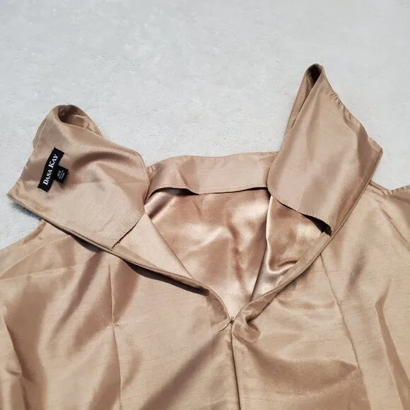 VTG Dana Kay Gold Tan Wedding Formal 2 pc Dress Suit Jacket Sleeveless Dress 16W