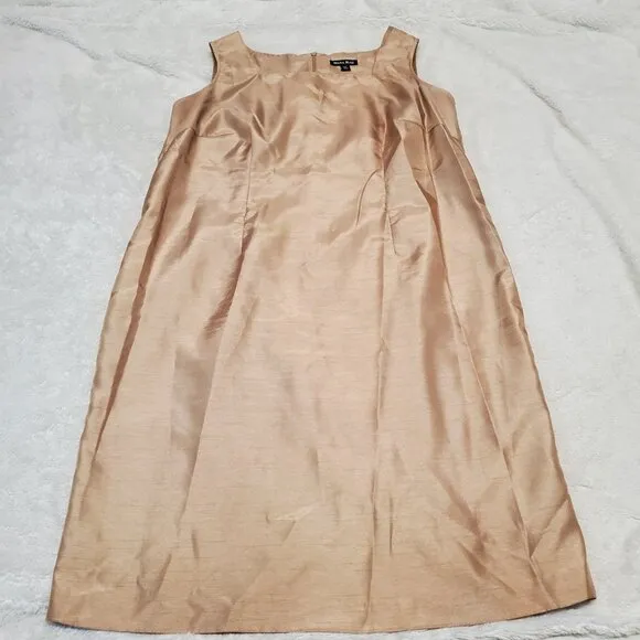VTG Dana Kay Gold Tan Wedding Formal 2 pc Dress Suit Jacket Sleeveless Dress 16W