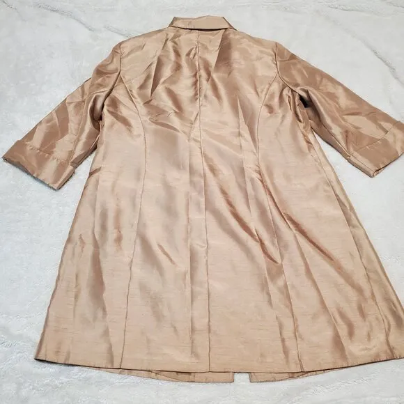 VTG Dana Kay Gold Tan Wedding Formal 2 pc Dress Suit Jacket Sleeveless Dress 16W