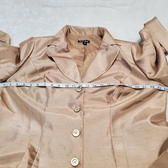 VTG Dana Kay Gold Tan Wedding Formal 2 pc Dress Suit Jacket Sleeveless Dress 16W