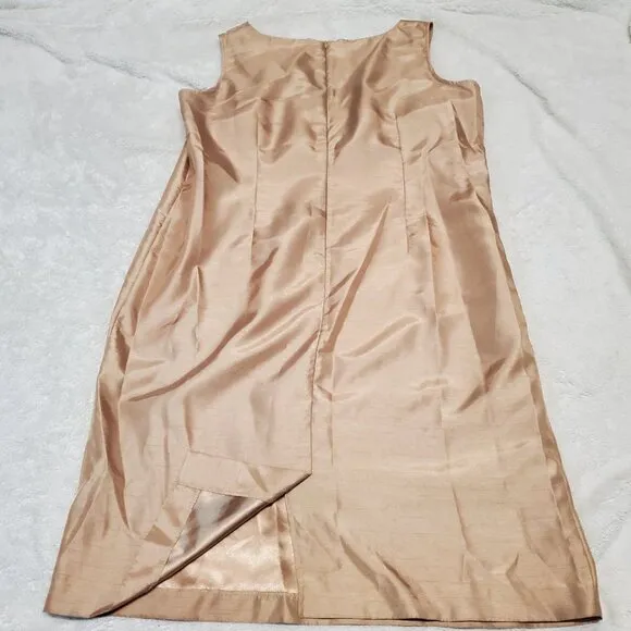 VTG Dana Kay Gold Tan Wedding Formal 2 pc Dress Suit Jacket Sleeveless Dress 16W