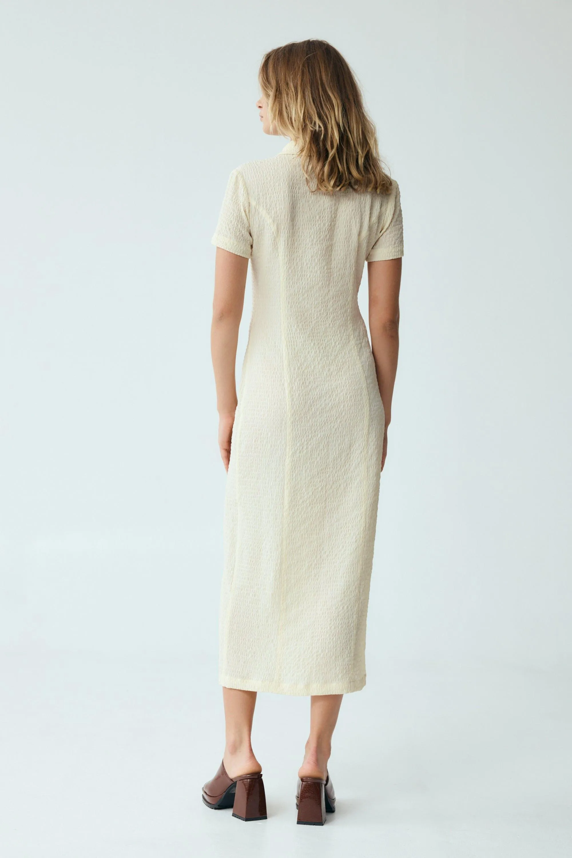 WAFFLE MIDI SHIRT DRESS | CREAM