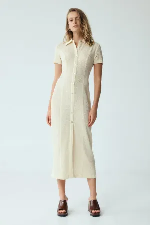 WAFFLE MIDI SHIRT DRESS | CREAM