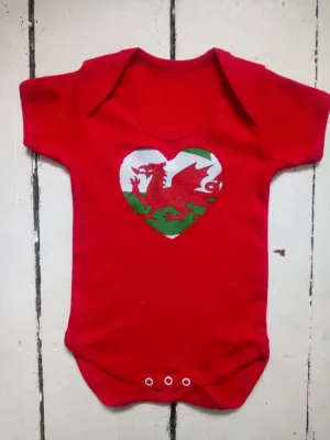 Wales Heart or Star Embroidered Onesie