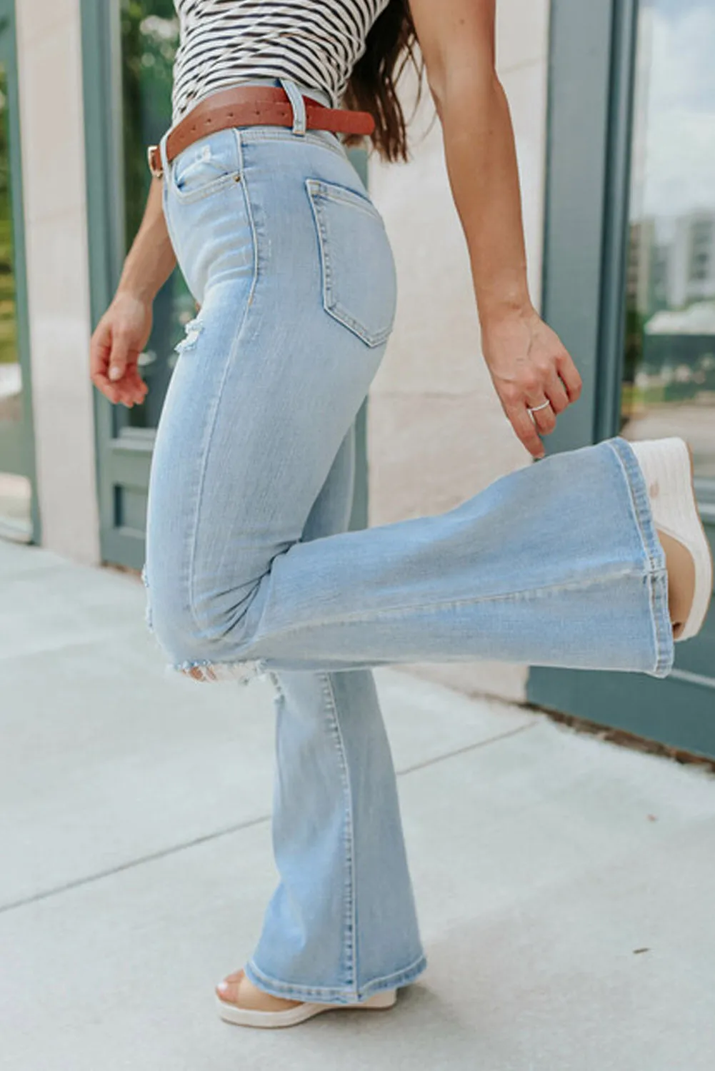 Wash Distressed Flare Jeans