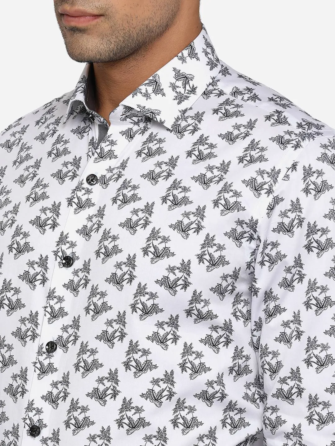 White & Black Printed Slim Fit Party Wear Shirt | JB Studio