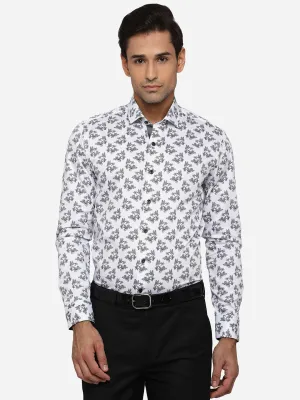 White & Black Printed Slim Fit Party Wear Shirt | JB Studio