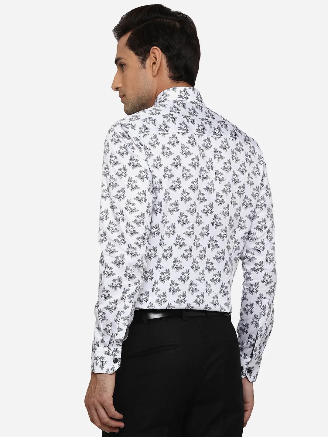 White & Black Printed Slim Fit Party Wear Shirt | JB Studio