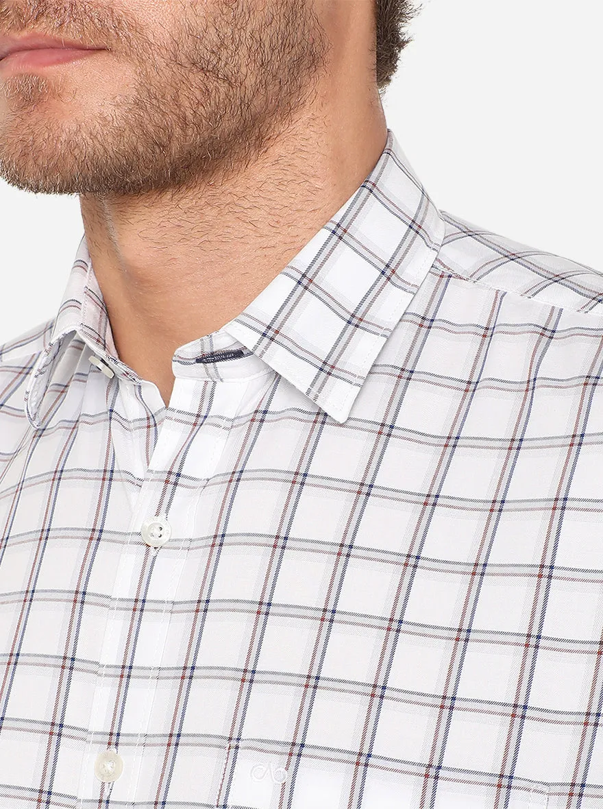 White & Blue Checked Slim Fit Casual Shirt | JadeBlue