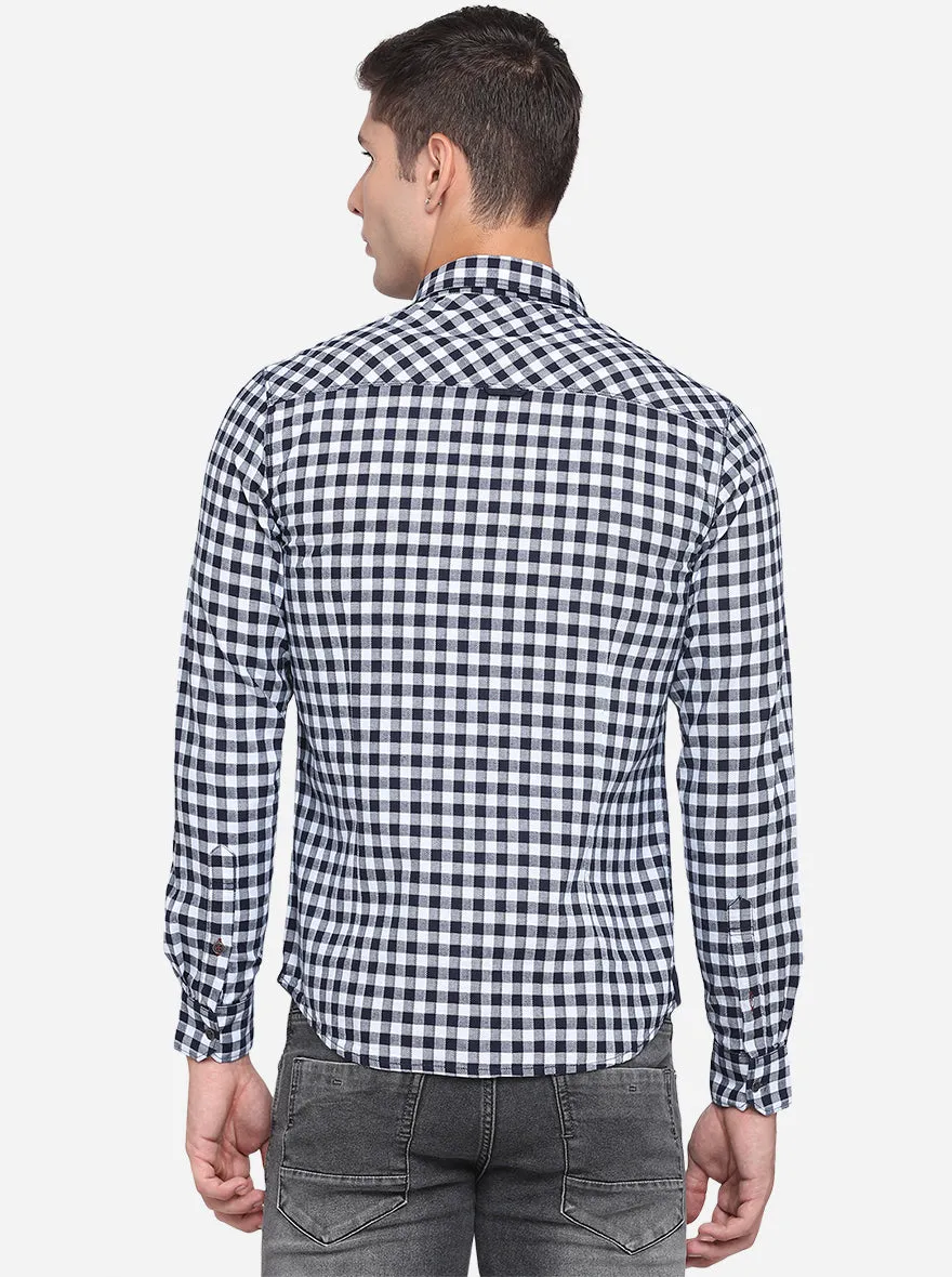 White & Blue Checked Slim Fit Semi Casual Shirt | Greenfibre