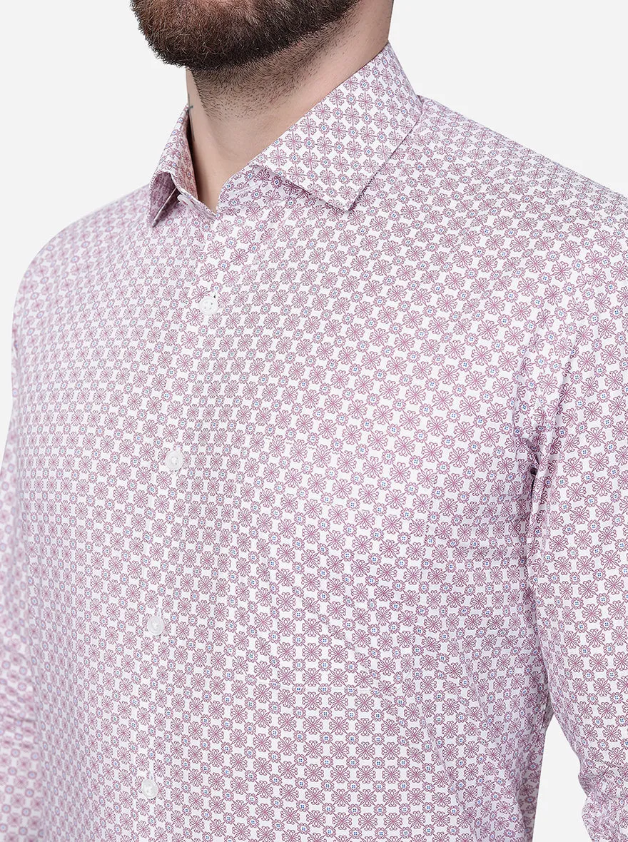 White & Purple Printed Slim Fit Formal Shirt | Greenfibre