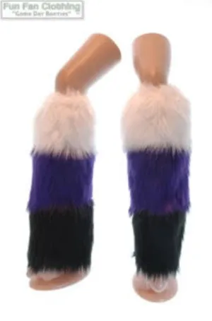 White, Black & Purple Faux Fur Leg Warmers Tricolor - Game Day Booties