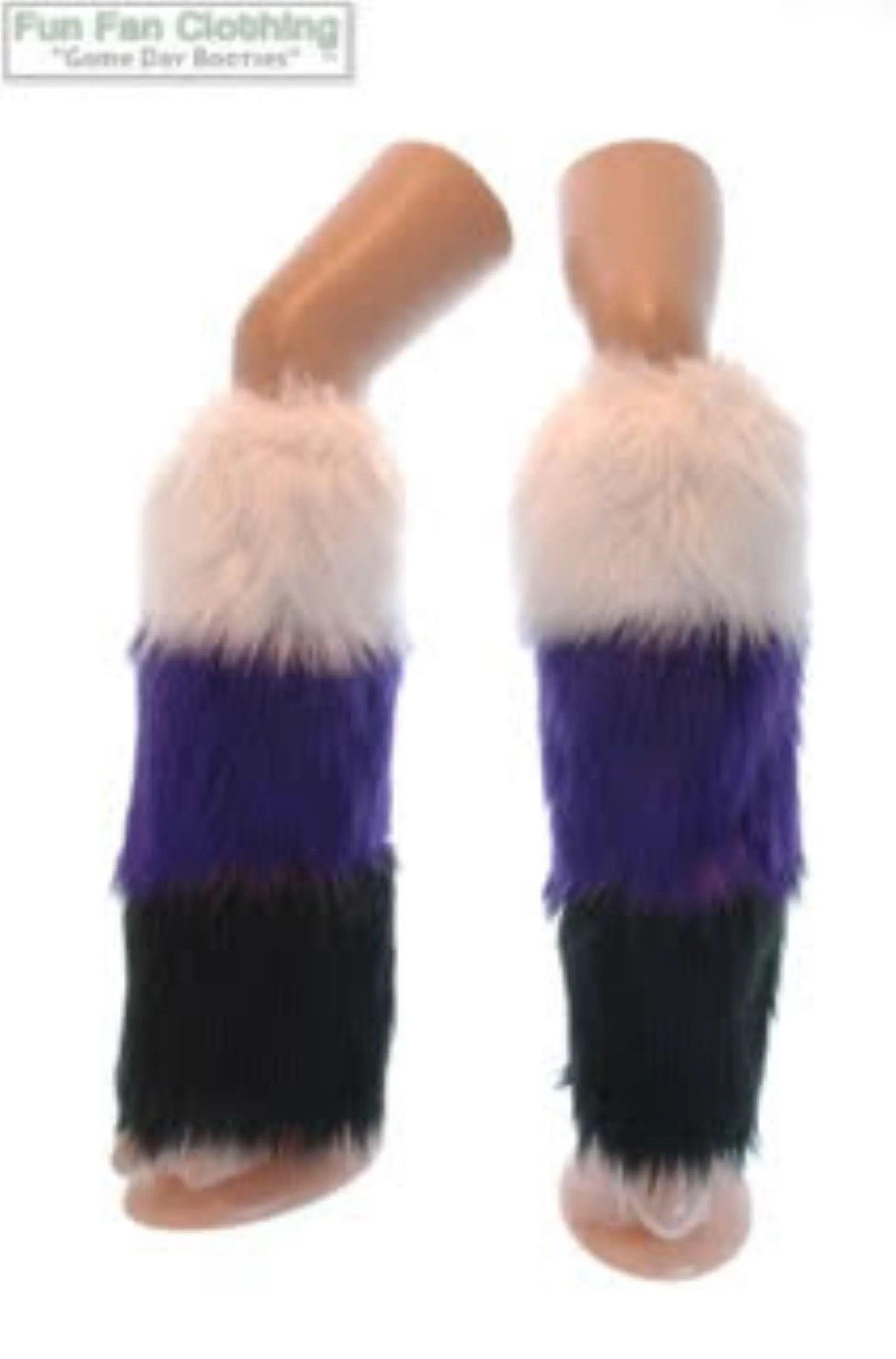 White, Black & Purple Faux Fur Leg Warmers Tricolor - Game Day Booties