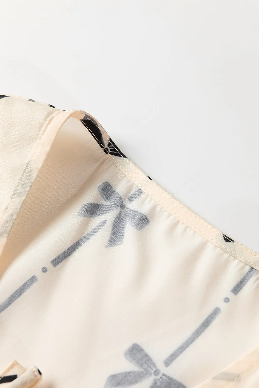 White Bow Printed Tie Closure Ruffled Vest