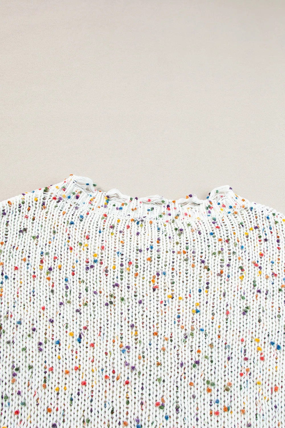 White Colorful Confetti Distressed Knit Sweater